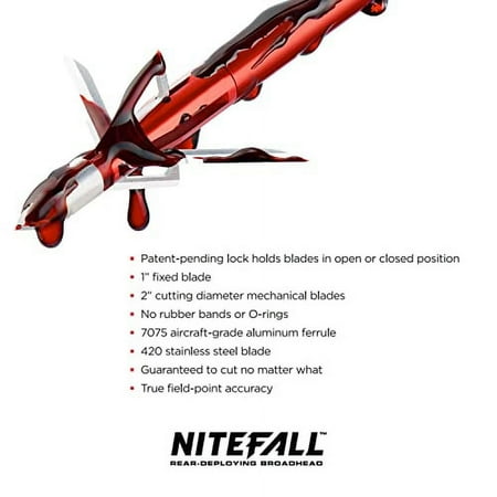Nitefall Hunting Rear-Deploying Hybrid Mechanical Broadhead for Compound Bows and Crossbows - 100 Grains | 2 Cutting Diameter | 3 Pack