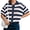 Navy, variant on Short Sleeve Women Stripe Print Casual Button Down Crochet Cardigan Hollow Tops