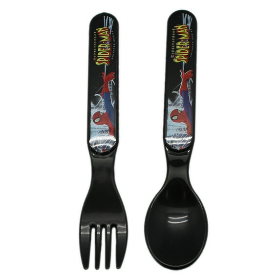 Marvel Comics' Spider-Man Black Colored Plastic Kids Spoon and Fork Set