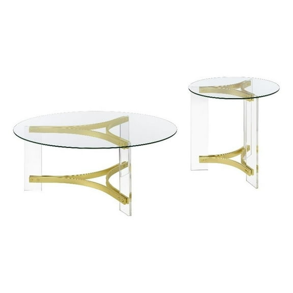 Janessa 2-piece Acrylic Coffee and End Table Set Matte Brass