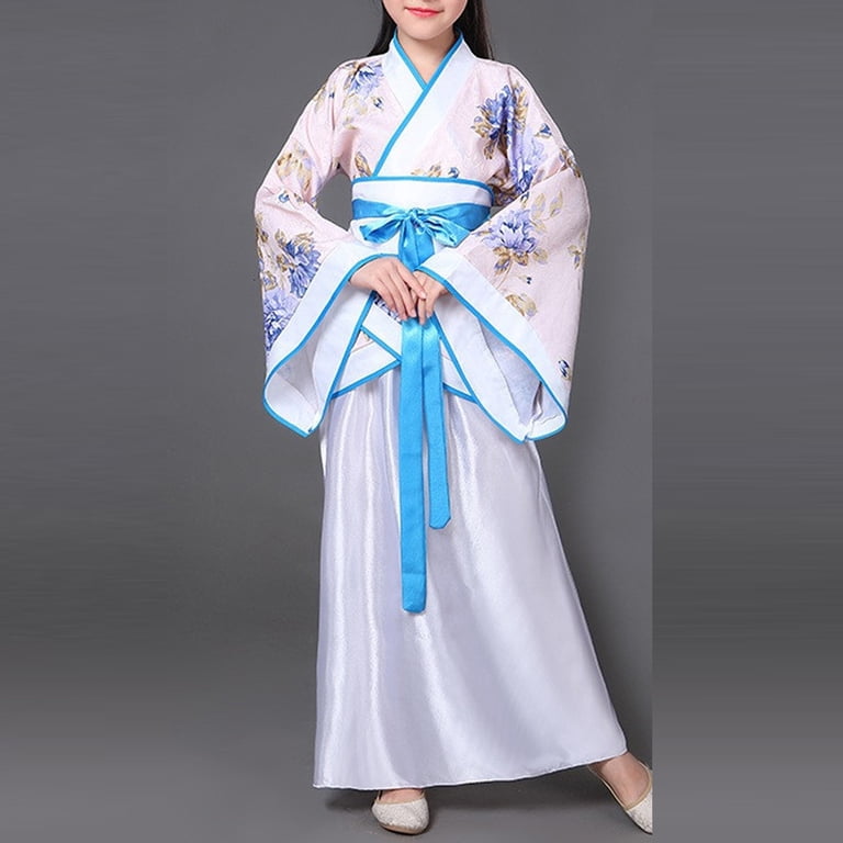 Lttvqm Girls Traditional Chinese Hanfu Dress with Midi Skirt Festival Cosplay Fancy Dresses Japanese Kimono Halloween Cosplay Performance Outfit Light