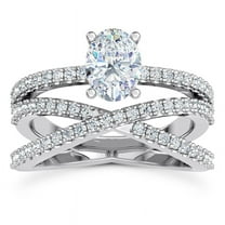 Spot Jewel Criss Cross Engagement Ring for Women - Lab Created 2 Ct Oval Cut Diamond Wedding Jewelry - 14K White Gold Plated Pave Set Band - Elegant Ring for Bridal Wear - Criss Over Rings