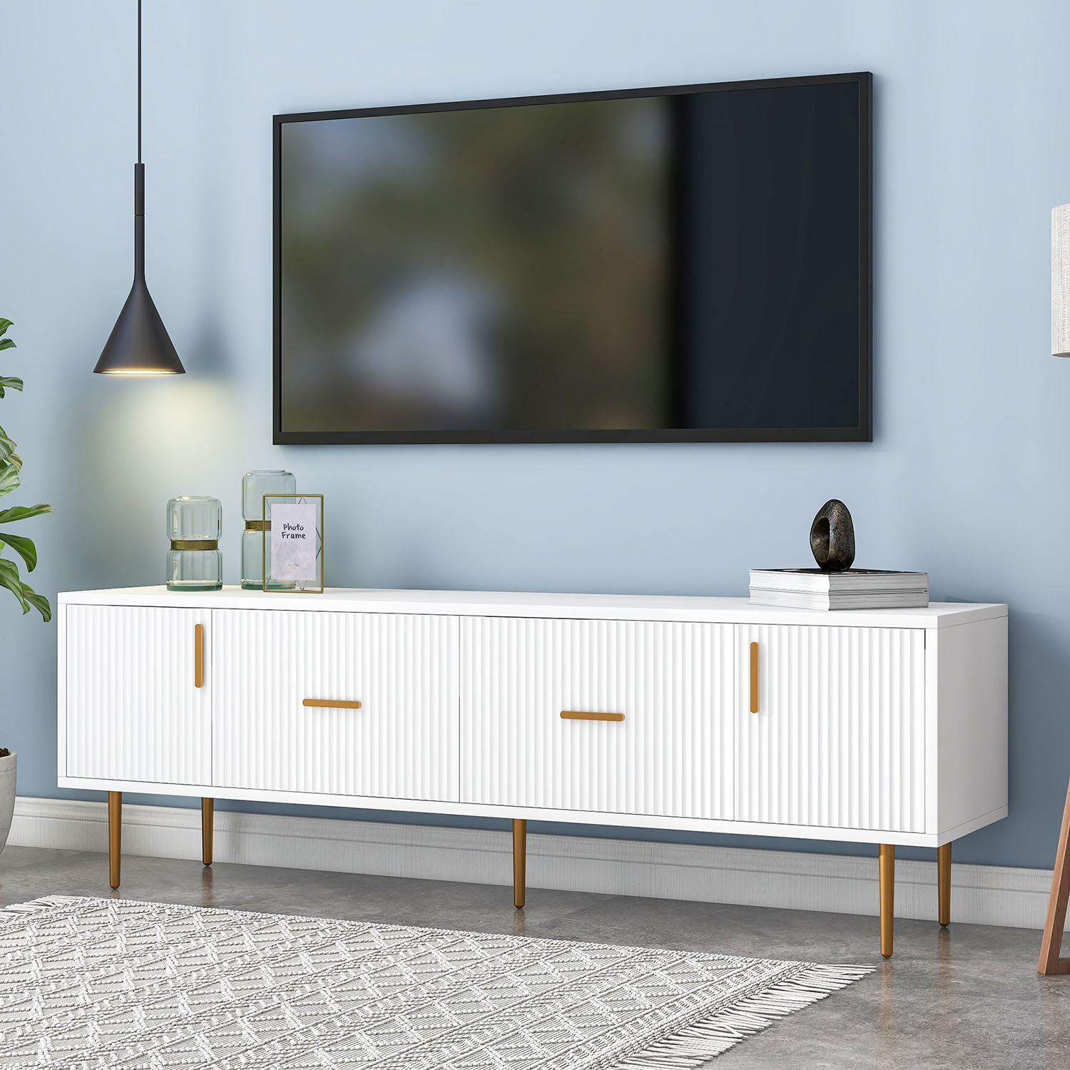 Kepooman Modern TV Stand with 5 Metal Legs, Stylish TV Stand for TVs Up to 75", White Kepooman Modern TV Stand with 5 Metal Legs, Stylish TV Stand for TVs Up to 75", White