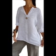 thumbnail image 1 of Camisa de para Mujer, Cuello en V, Botones, Blusa , Mangas 3/4, Informal, Holgada, Estilo Túnica, Camisetas de Verano. M, 1 of 8
