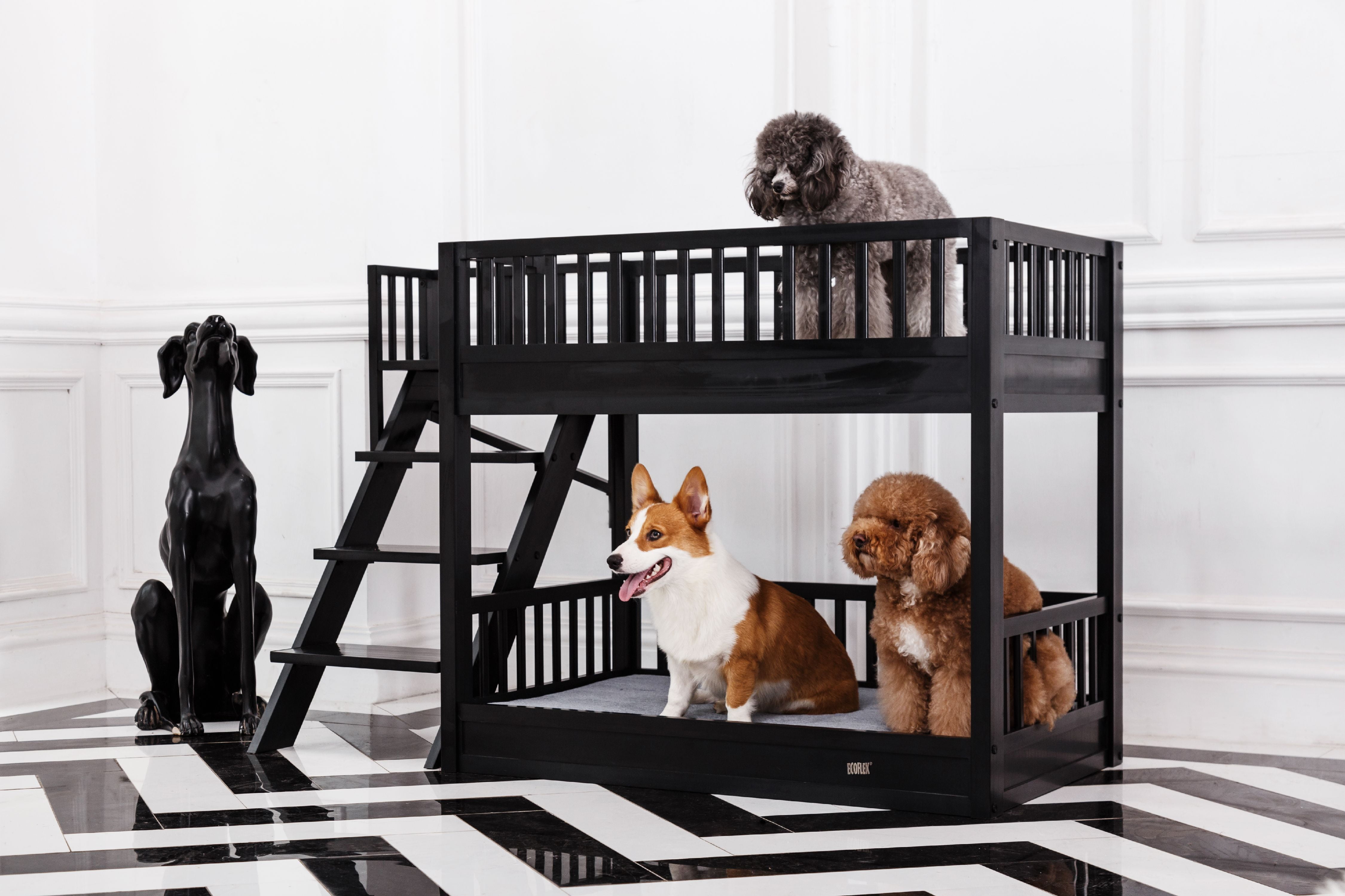 Aspen Pet Bunk Bed With Memory Foam, Dog Bunk Beds With Feeding Station