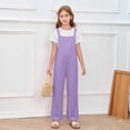thumbnail image 2 of WAYUTE Girls Overalls Solid Color Wide Straps Basic Jumpsuit with Pockets Comfortable Play Outfit for Toddler Kids Casual Summer, 2 of 4