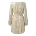 thumbnail image 4 of Vestido Sexy Con Purpurina. Vestido de noche con cordones y lentejuelas de manga larga con brillo sexy para mujer (Beige L) Ygjytge para Mujer Beige T S, 4 of 8