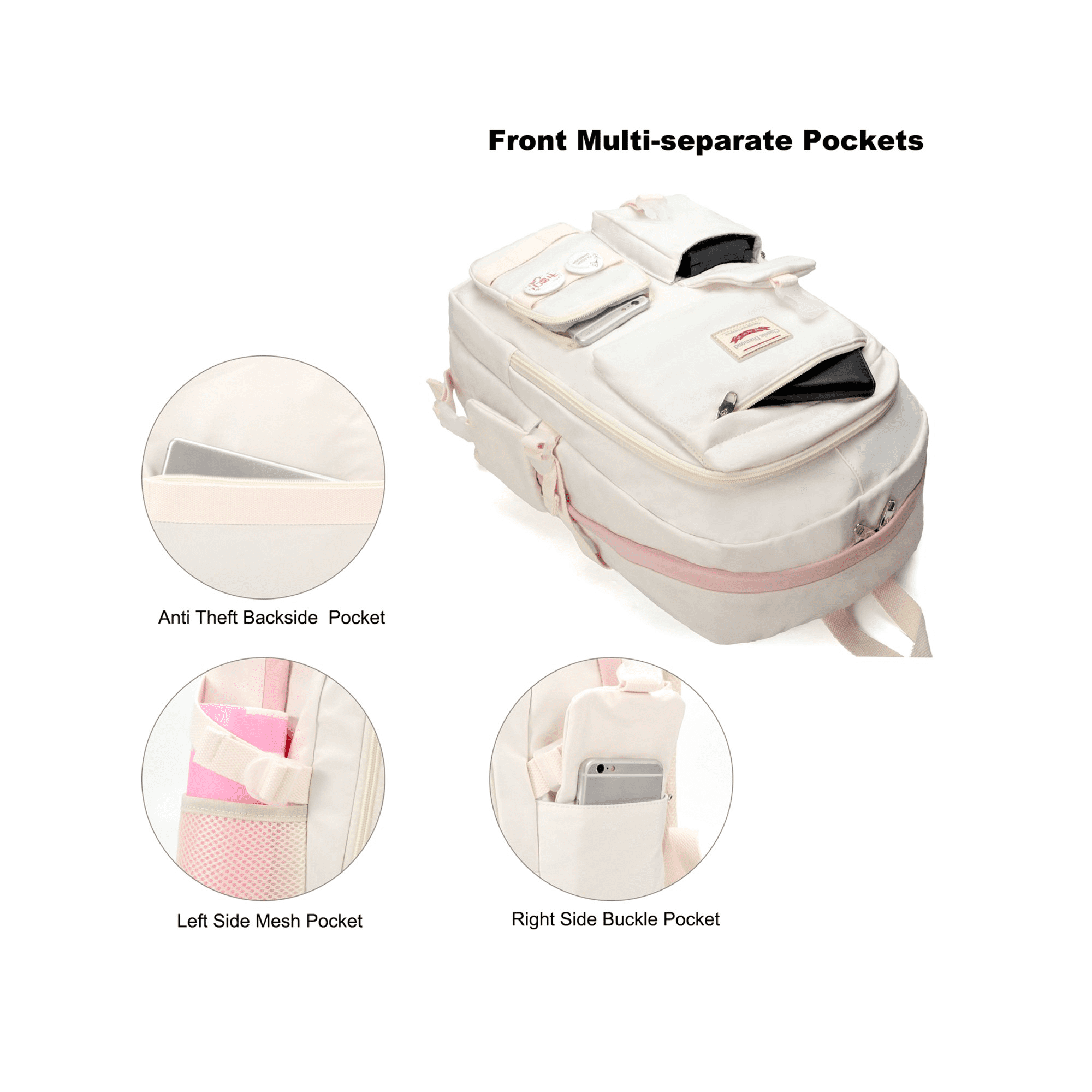 AO ALI VICTORY  3PCS-With lunch bag, pencil box Laptop Backpack 15.6 Inch Bag College Backpacks Backpack Set Anti Travel Back Pack Large Bookbags forTeens Women(White)