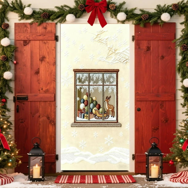3D Embroidery Christmas Door Curtain Holiday Decorative Cover for Front Door Wall Party Festival Home Decorations