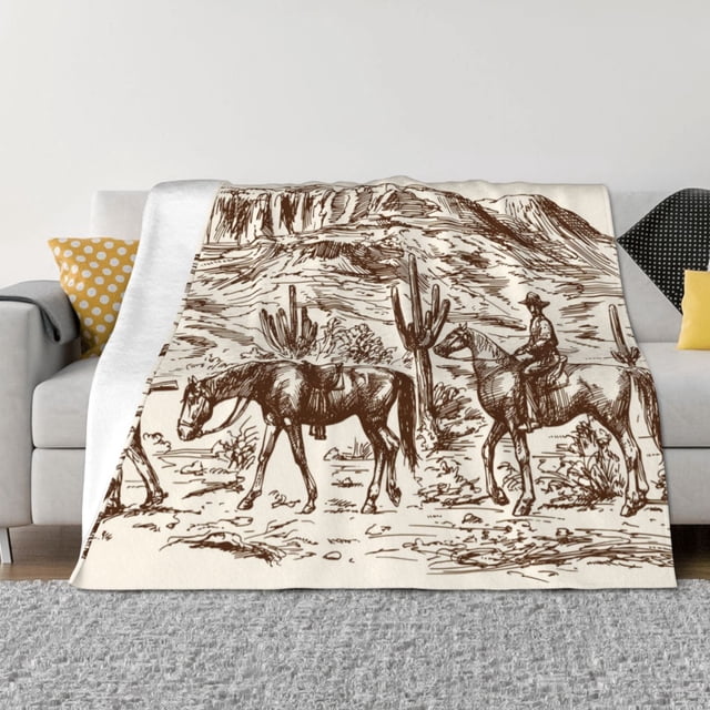 Fotbe Western Desert Cowboys2 Manta de Franela con Estampado, Manta Ultrasuave para Cama, Sofá, Auto, Hipoalergénica y Antibolitas-80"x60"