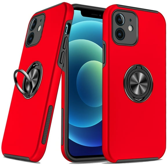 For iPhone 12 & iPhone 12 Pro CHIEF Oil Painted Magnetic Ring Stand Hybrid - Red