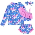 thumbnail image 3 of Toddler Girls 4 Piece Swimsuit Long Sleeve Rash Guard Ruffle Tankini Set Bathing Suit With Headband Little Girls 2-6T, 3 of 10