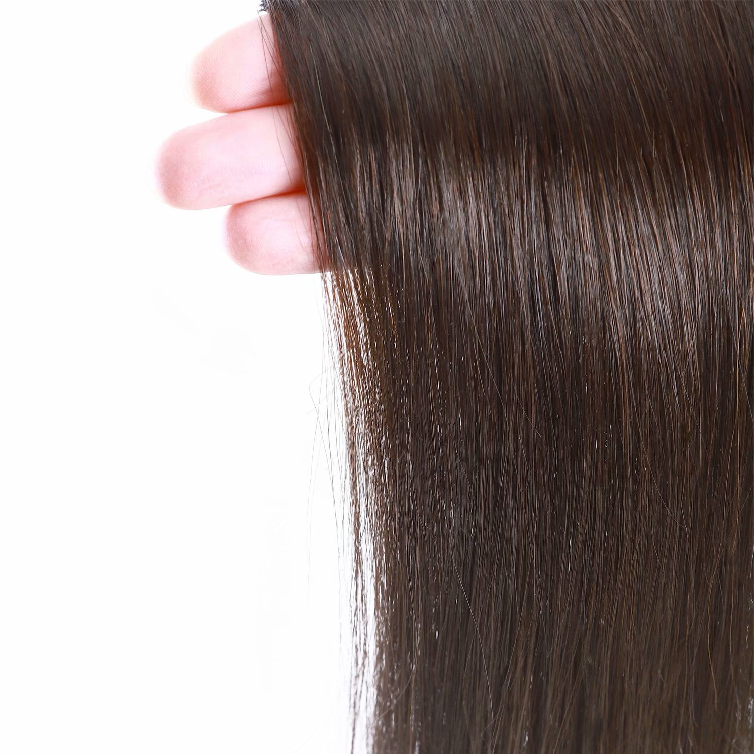 Benehair Clip in 100% Remy Human Hair Extensions Hair Pad Invisible Hairpiece Topper Thickened Soft Thin Hair Brown 2 Pieces