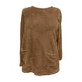thumbnail image 4 of Scyoekwg Long Sleeve Shirts for Women Crew Neck Warm Tunic Tops with Pocket Lightweight Dressy Casual Blouses Solid Color Fall Tops Trendy Loose Pullover (Brown,L), 4 of 4