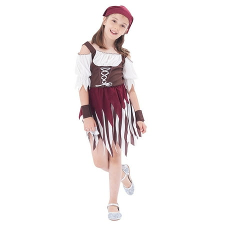 Baby Toddler Girl Pirate High Seas Buccaneer Costume Party Decoration Toy Kids Pretend Play Pirate Fancy Dress (6-8Y)