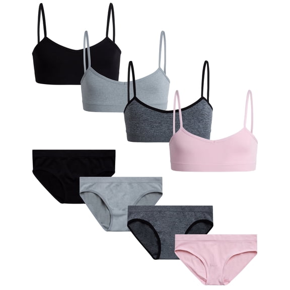 Sweet & Sassy Girls Bra Set Seamless Unpadded Training Bralette and Underwear 8 Piece