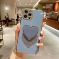 thumbnail image 3 of Compatible with iPhone 14 Pro Max, Blue Phone Case with Heart Holder Stand Kickstand Soft TPU Shockproof Protective Cover, Luxury Plating Bumper Case for Girls Women (for iPhone 14 Pro Max), 3 of 11