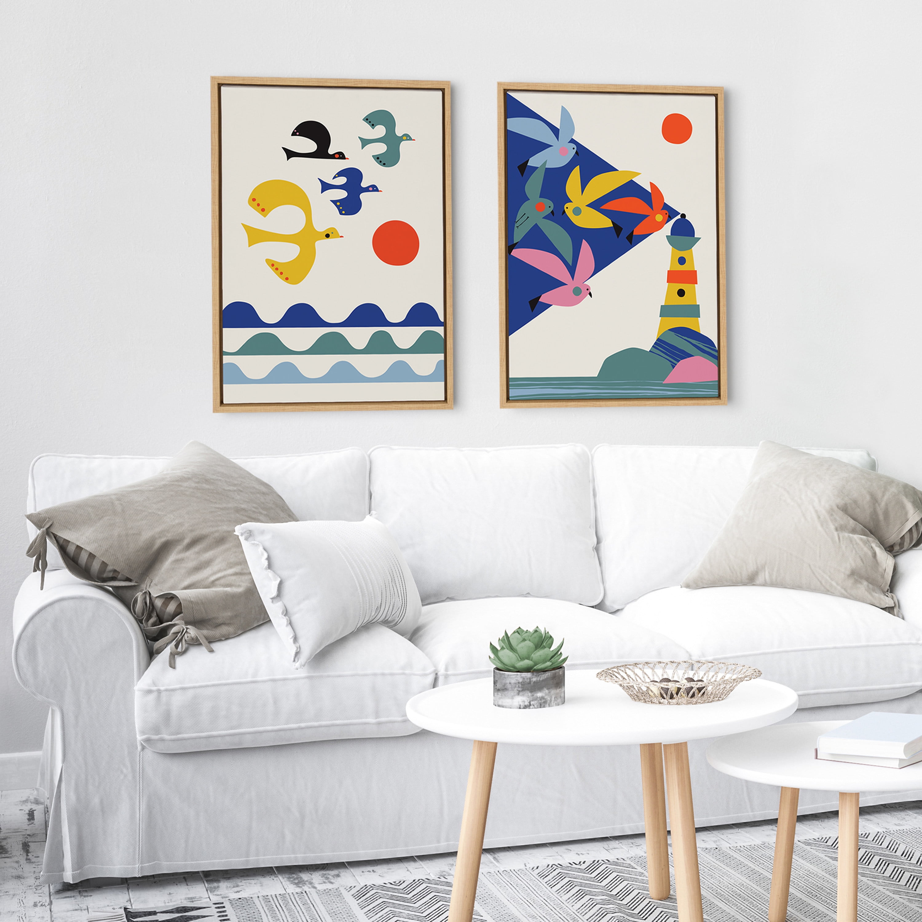 Kate and Laurel Birds Framed Canvas Art Print, 18" x 24"