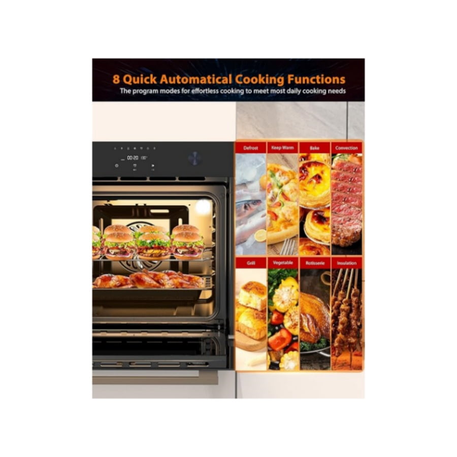 24" Kitchen Cooking Electric Single Wall Oven Built- 2.5 Cu. ft Convection Oven with 8 Cooking Modes, 108 Smart Menus,Normal Touch Screenl, Timer, Safety Lock, 3000W, 240V, Stainless Steel and Finish