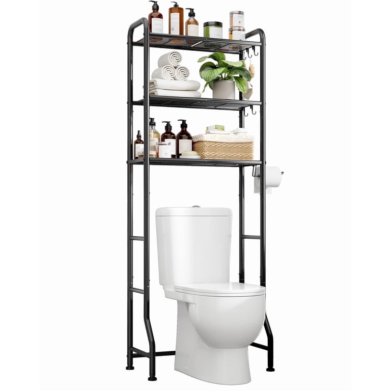 Kitsure 3-Tier Over-the-Toilet Storage with Paper Holder, Black photo 1