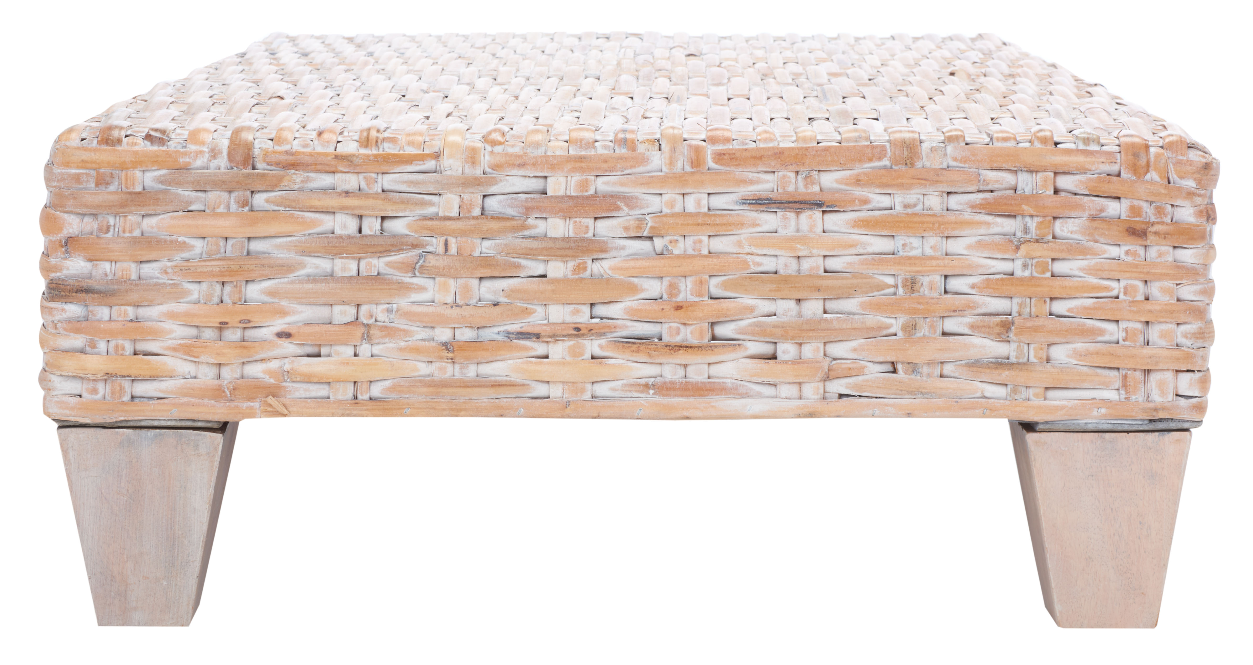 SAFAVIEH Leary Coastal White Wash Rattan Coffee Table - Natural Style For Living Room & Decor