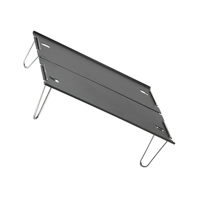 KONTONTY 1 Set Folding Small Table Aluminum Alloy Black for Beach Party