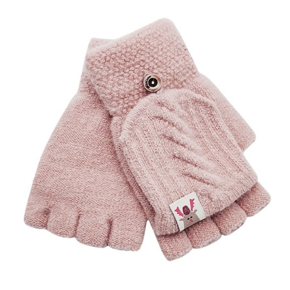 Otqutp Convertible Mittens Kids Knitted Warm Fingerless Gloves Toddler Cute Gloves with Mitten Cover for Boys Girls Over 12 Years(Pink,One Size)