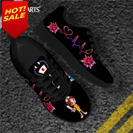 

New Cartoon Nurse Shoes For Women Medical Heart Beat Brand Design Breathable Sneakers Flats Shoes Zapatos Mujer