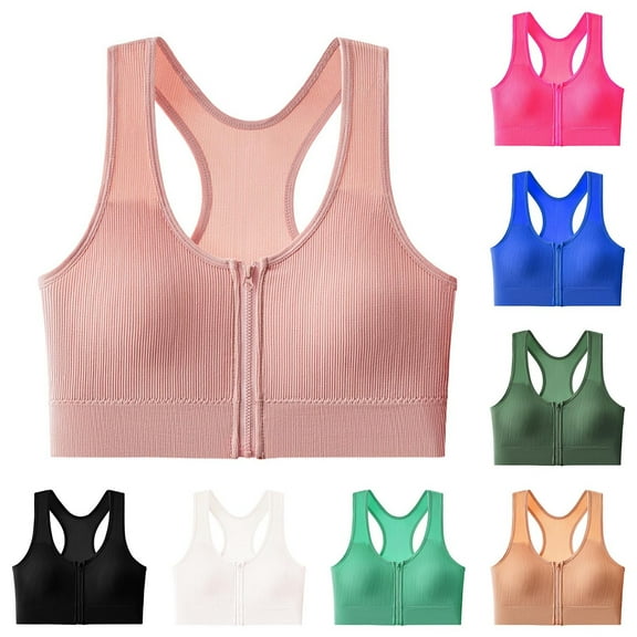 Front Zipper Sports Bra Women's High Elasticity Underwear Casual Fitness Yoga Running Nightwear Beige,Free Size