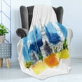 thumbnail image 4 of Obelisk Soft Flannel Fleece Throw Blanket, Design Painting of Washington DC White House Print, Cozy Plush for Indoor and Outdoor Use, 50" x 60", Sea Blue Orange, by Ambesonne, 4 of 5
