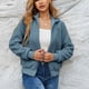 thumbnail image 5 of Abrigo de mujer de manga larga con cremallera, puños y bolsillos acanalados, chaqueta peluda azul océano medio, 5 of 7