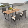 thumbnail image 3 of Costway 5 PCS Patio Rattan Dining Set Acacia Wood Table 4 Wicker Chairs with Umbrella Hole, 3 of 10