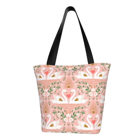 Pofeuu Swan Couple Print Women Fashion Shoulder Handbags Top Handle Satchel Bags Tote Shoulder Shopping Bag Stylish Canvas Tote Bag