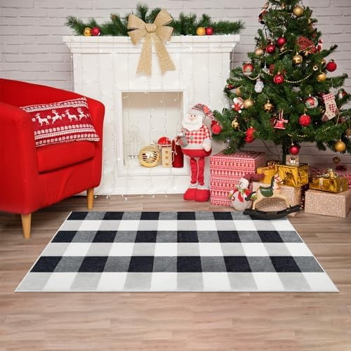 2X4 Buffalo Plaid Rug for Entryway,Machine Washable Black and White Checkered Small Runner Rugs for Indoor,Non Slip Soft Mat for Farmhouse Kitchen Porch Bedroom Living Room Hallway Christmas