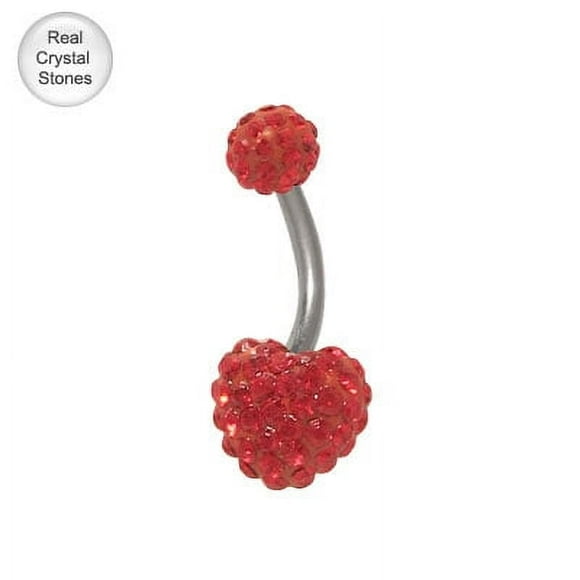 14 gauge Red Swarovski Crystal Ferido Heart Belly Button Ring