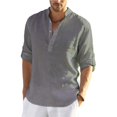 thumbnail image 1 of ¡Novedad de 2022! Blusa informal para hombre, camisa de lino y algodón, Tops holgados, camiseta de manga larga, camisas casuales para primavera y otoño para hombre guapo Tan Jianjun unisex, 1 of 2