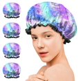 thumbnail image 7 of Shower Caps,Colorful Tie Dye Pattern Waterproof Shower Cap for Women 4 Pieces,Double Reusable Hair Cover for Shower PEVA Elastic Stretch Hem, 7 of 7