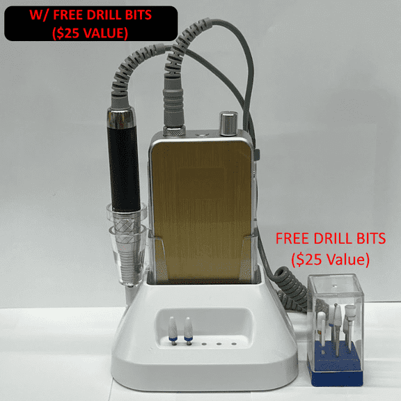35000RPM Professional Nail Drill Machine, Portable/Rechargeable W/ FREE DRILL BITS