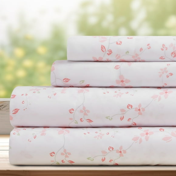 DREAMCARE Queen Size Sheets - Floral Sheets Queen Size Bed Set - 4pcs Queen Sheet Set - Cooling Bed Sheets - Queen Size Sheet Sets - Soft & Long Lasting 100% Brushed Floral Bed Set - Floral Blossom