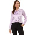 thumbnail image 1 of INSPIRE CHIC Women's Irregular Dotted Work Long Sleeve Tie Neck Blouse, 1 of 6