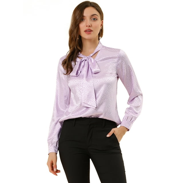 INSPIRE CHIC Women's Irregular Dotted Work Long Sleeve Tie Neck Blouse