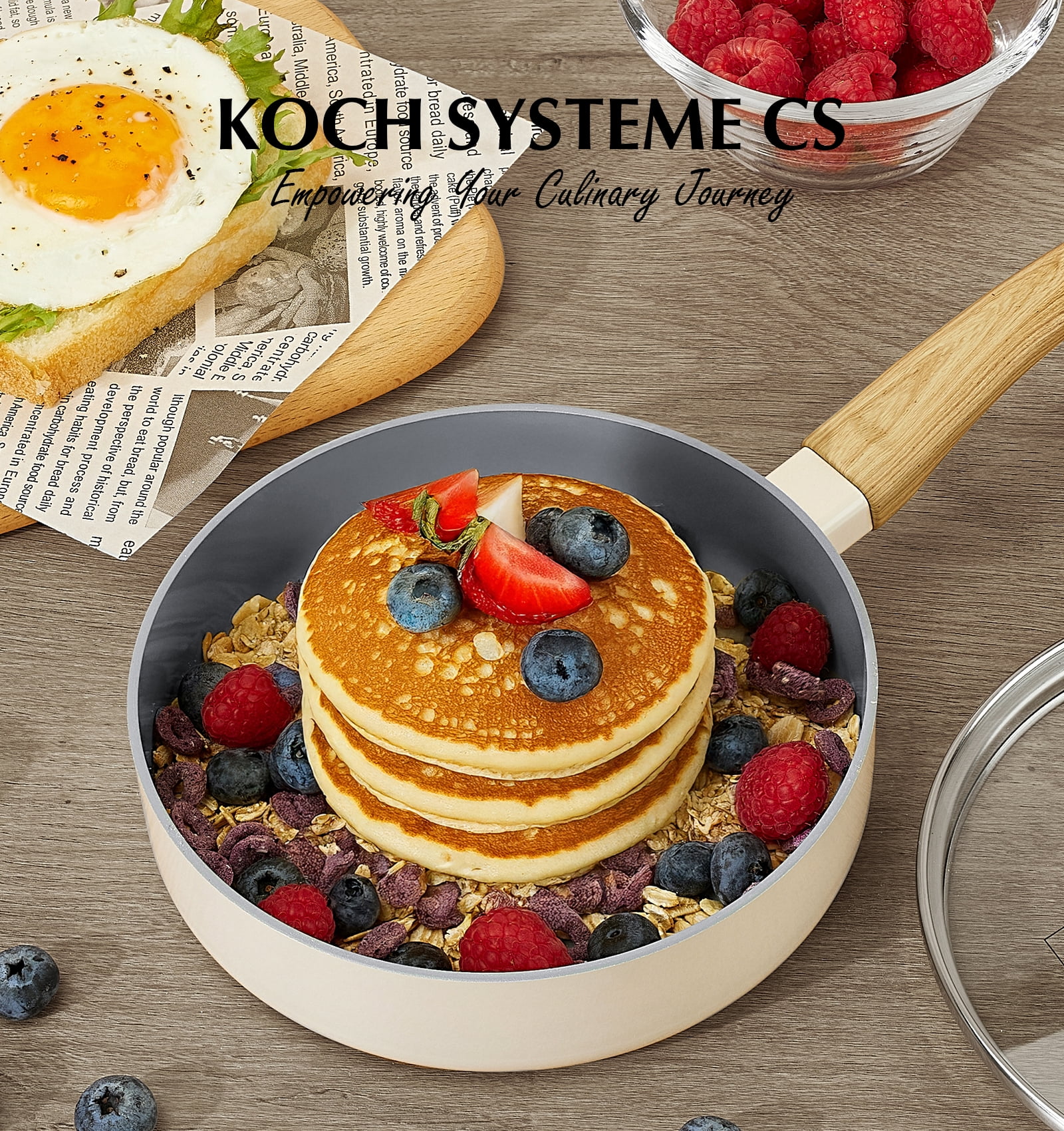Koch Systeme CS 6-Inch Mini Frying Pan with Lid, Lightweight Aluminum Nonstick Skillet, Perfect for Single Serve, Space Saving