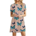 thumbnail image 2 of SMihono Robe d'Été Grande Taille pour Femmes 2023 Mode à Manches Courtes Imprimée Col Rond Robe Mini Ample pour Dames, 2 of 6