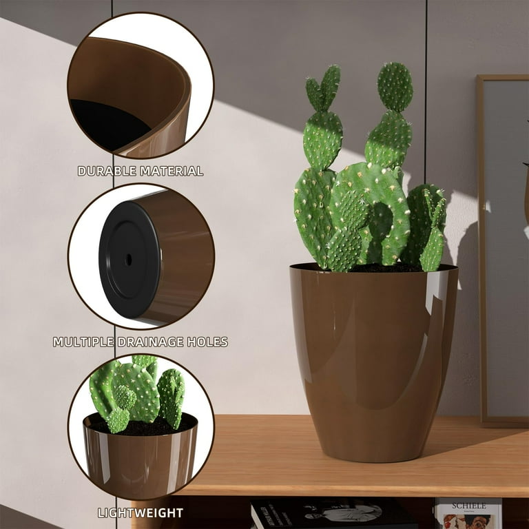 QCQHDU Plant Pots Set of 2 Pack, 10 Inch Indoor and Outdoor Plant Pots with Drainage Hole, Modern Decorative Planter for Garden Plants Champagne