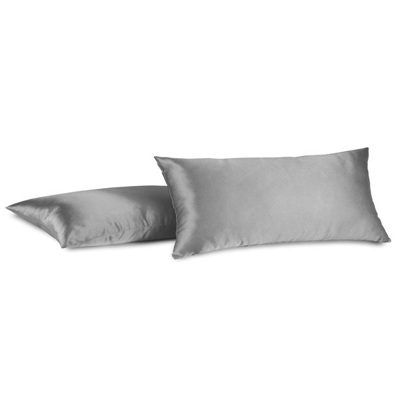 Aiking Home 100% Polyester Bridal Satin Luxury Pillowcases – Set of 2 Invisible Zipper Pillowcases - Machine Washable - (Queen 20x30 inch, Charcoal)