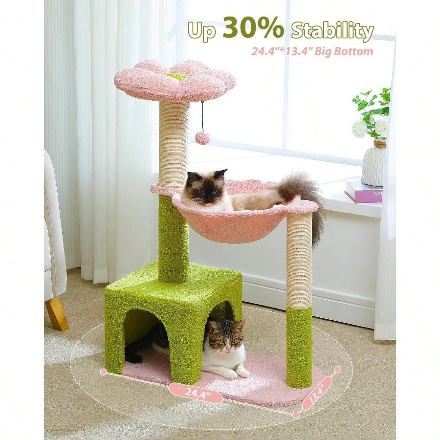 Flower Cat Tree With Large Metal Frame Hammock 35 Cute Cat Tower With Sisal Scratching Posts For Small Indoor Cats Cat Condo With Pink Top Perch For Kittens Pink