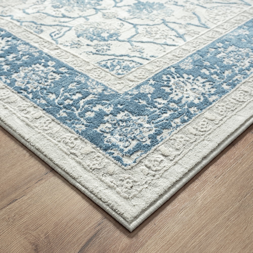 LR Home Isone Kate Blue/Ivory Transitional Floral Polyester Blend Area Rug, 4' x 6'