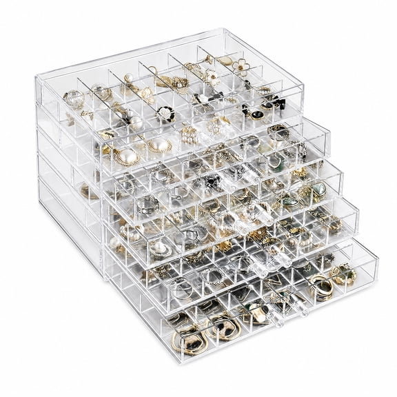 DIFELOP Acrylic Jewelry Box for Earring Storage, 5 Layer 120 Grids Transparent Earring Organizer, Dustproof Acrylic Jewelry Storage Gift for Women Girls, Clear Display Case