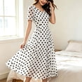 thumbnail image 5 of PBFRDSJ Women's V Neck Polka Dot Midi Dress Short Sleeve Waist Flared A Line Dress 50s Cocktail Dress Sizes M-3XL, 5 of 7