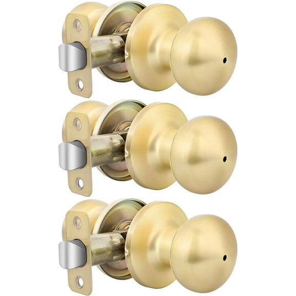 The Gold Door Knobs Interior, Privacy Interior Door Knob for Bedroom or Bathroom Classic Gold Round Doorknobs Hardware(3 Pack)